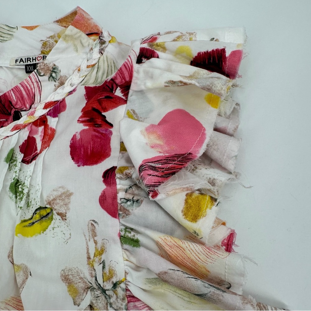 Fairhope Blouse Women’s XXL Pink Floral Ruffle Sleeve Braid Spring Top Feminine - Picture 10 of 15